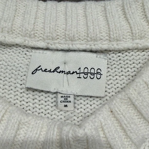 Freshman Slightly Cropped Cream/ Navy Striped Sweater, Medium - Picture 2 of 4